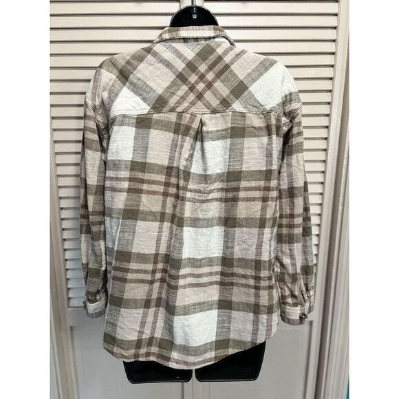 Maurices Tan/Cream Long Sleeve Flannel Shirt Plaid Size‎ Small Button Up Pockets - Picture 4 of 7